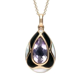 18ct Rose Gold Whitby Jet Diamond Amethyst Pear Necklace