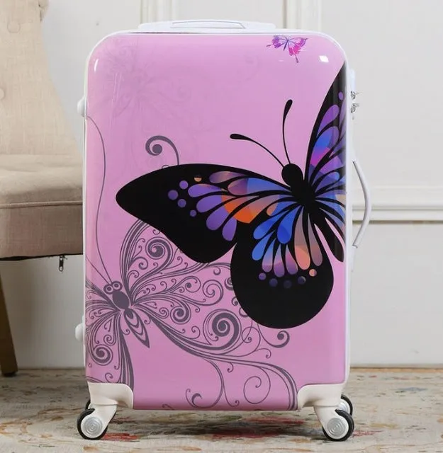 20"24"28 Inches Universal Wheel Case Bag ,Fashion Abs Butterfly Travel Suitcase Spinner Wheels