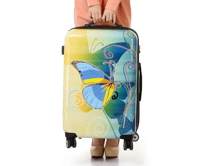 20"24"28 Inches Universal Wheel Case Bag ,Fashion Abs Butterfly Travel Suitcase Spinner Wheels
