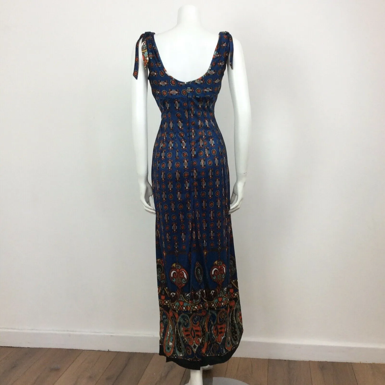 60S VINTAGE BLUE ORANGE PATTERN MAXI DRESS 10
