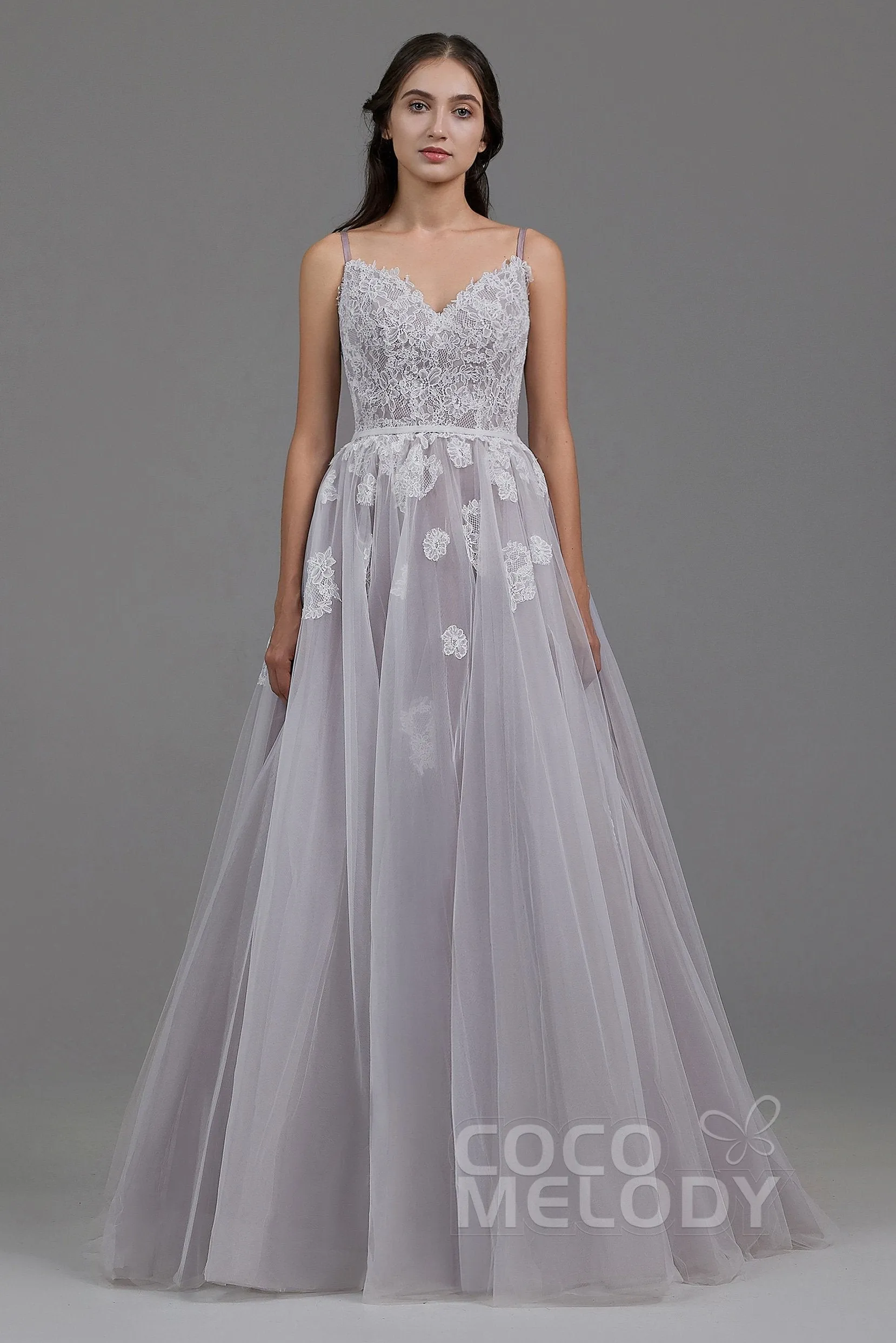 A-Line Sweep Train Tulle Lace Gothic Wedding Dress LD5821