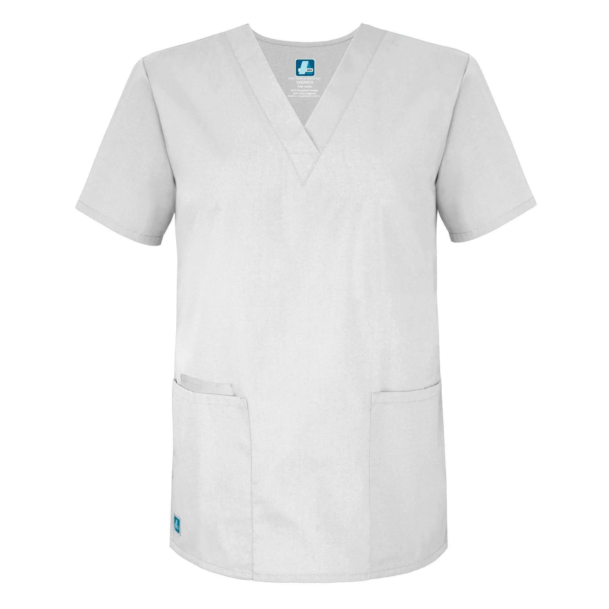 Adar Universal Unisex V-Neck 2 Pocket Scrub Top White