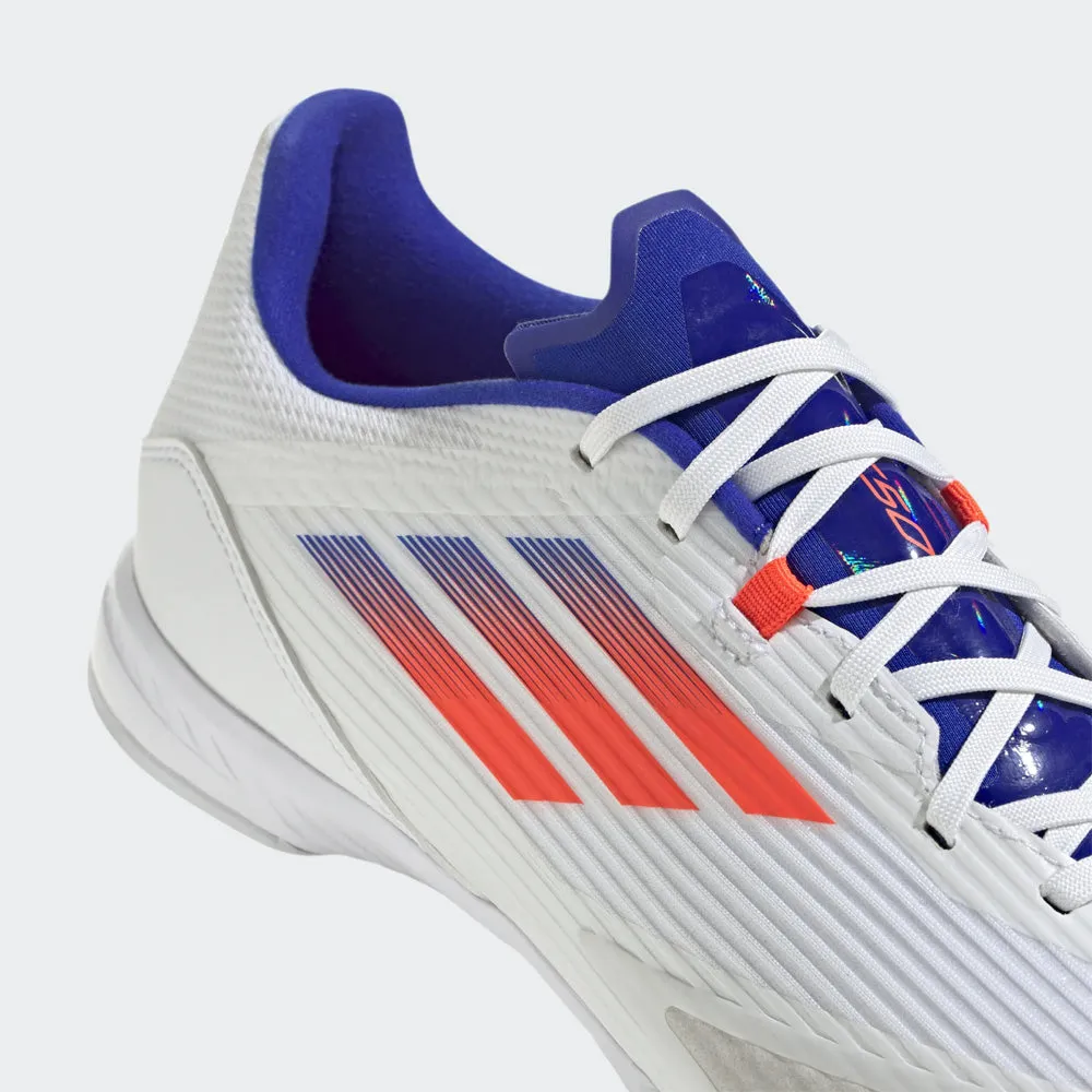 Adidas F50 League IN Indoor Football Shoes (Cloud White/Solar Red/Lucid Blue)