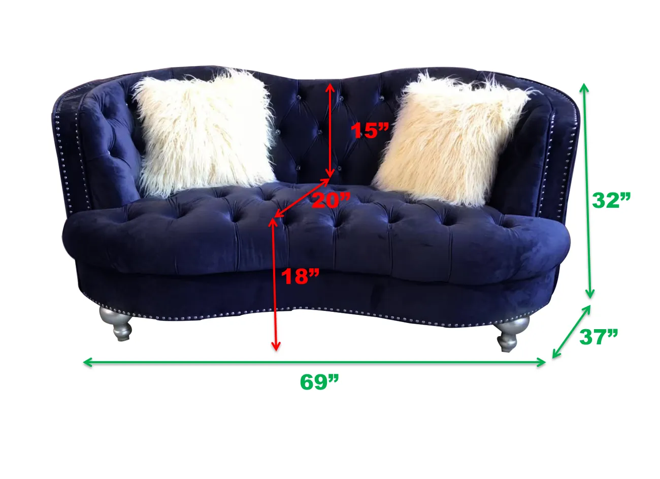 Afreen 3 Pc Living Room Set Blue