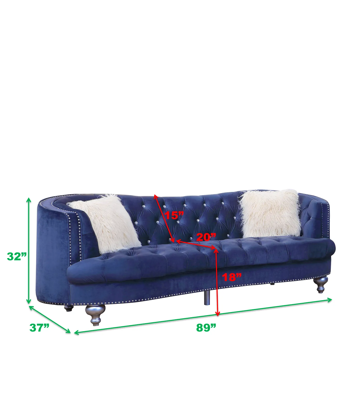 Afreen Button Tufted Sofa Finished with Velvet Fabric Upholstery in Blue