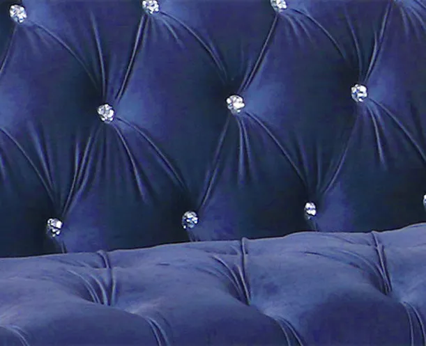 Afreen Button Tufted Sofa Finished with Velvet Fabric Upholstery in Blue