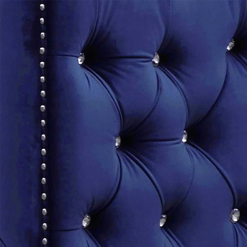 Afreen Button Tufted Sofa Finished with Velvet Fabric Upholstery in Blue