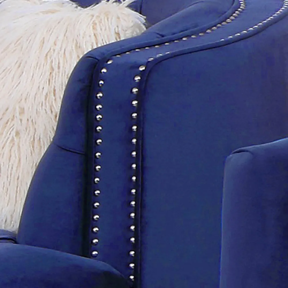 Afreen Button Tufted Sofa Finished with Velvet Fabric Upholstery in Blue