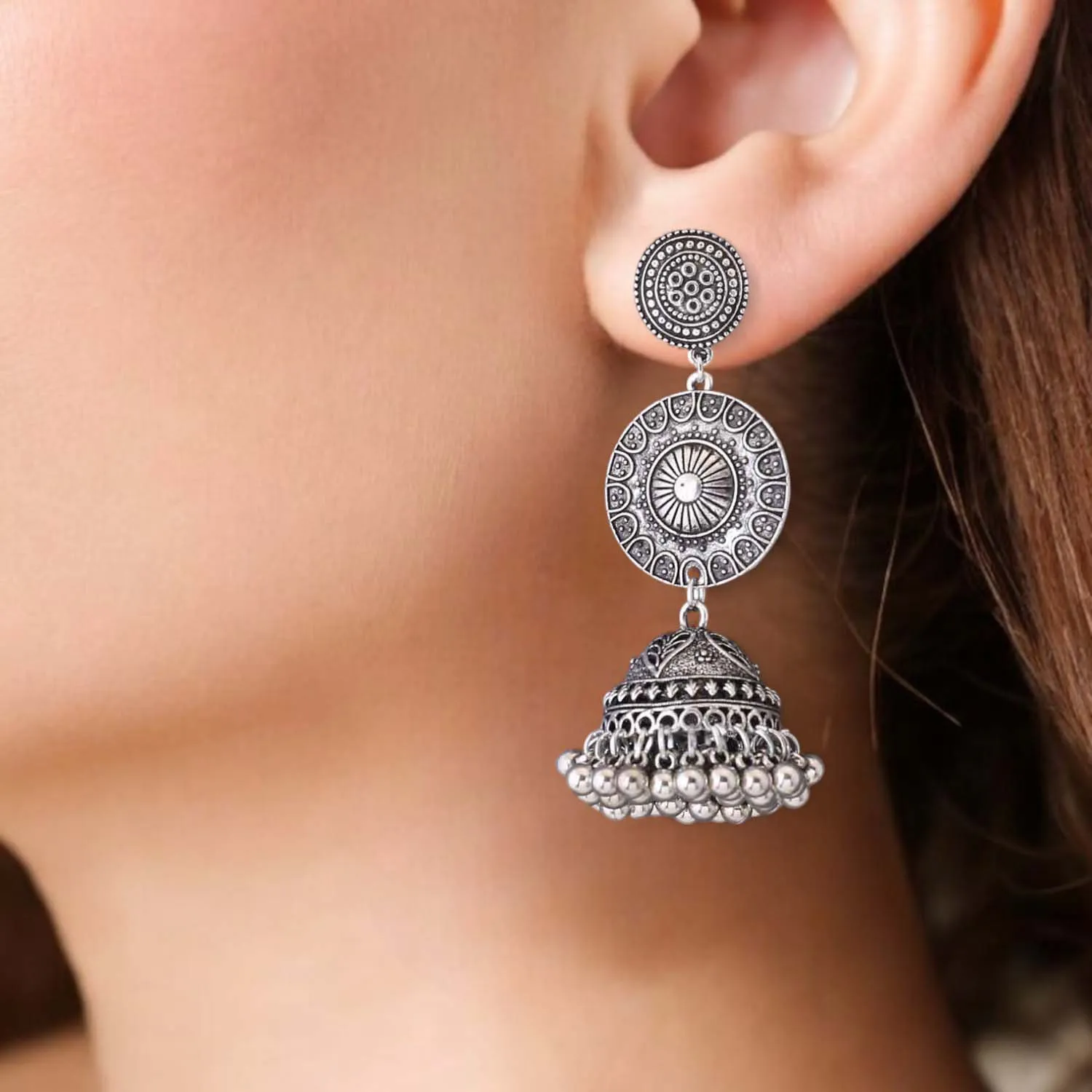 Antique Padmaja Oxidised Jhumkis