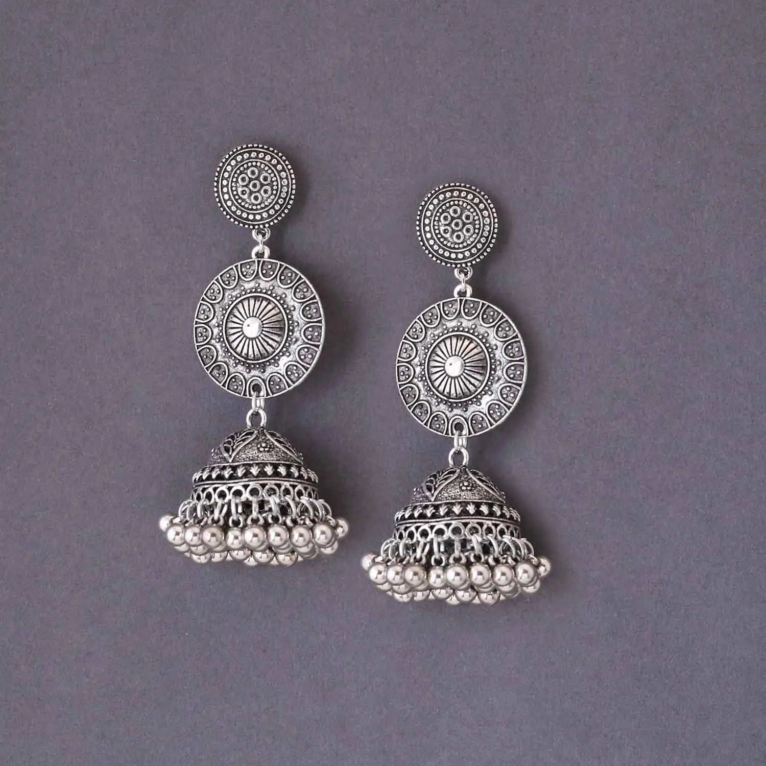 Antique Padmaja Oxidised Jhumkis
