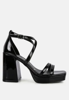 Black Block Heeled Platform Sandals