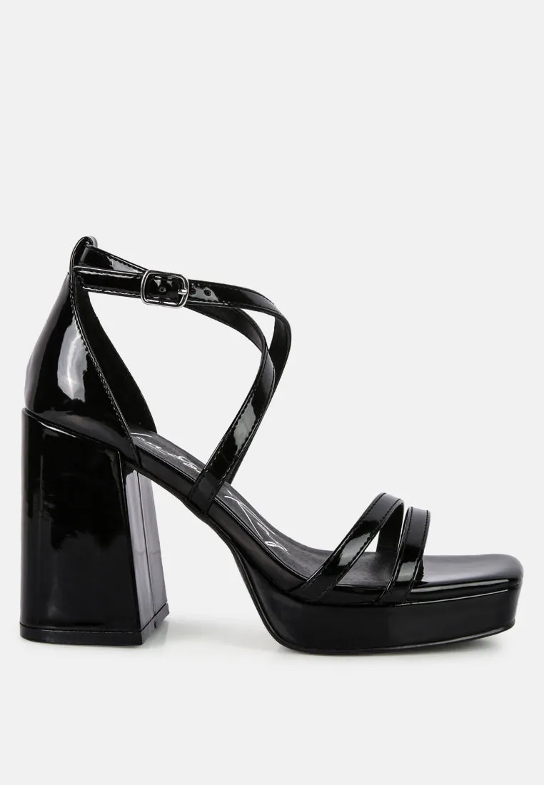 Black Block Heeled Platform Sandals