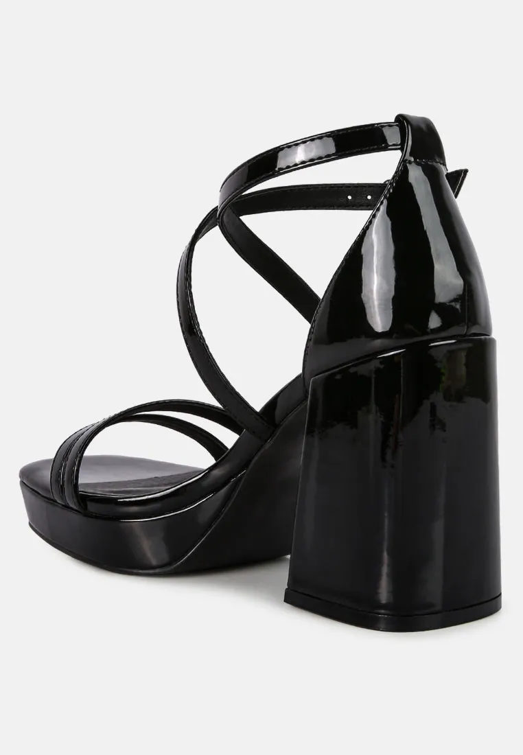 Black Block Heeled Platform Sandals
