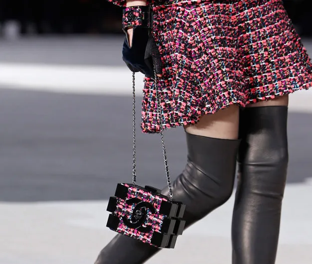 Chanel 2013 Fuchsia Black Tweed Lego Brick Minaudière Clutch Bag RHW Plexiglass F95