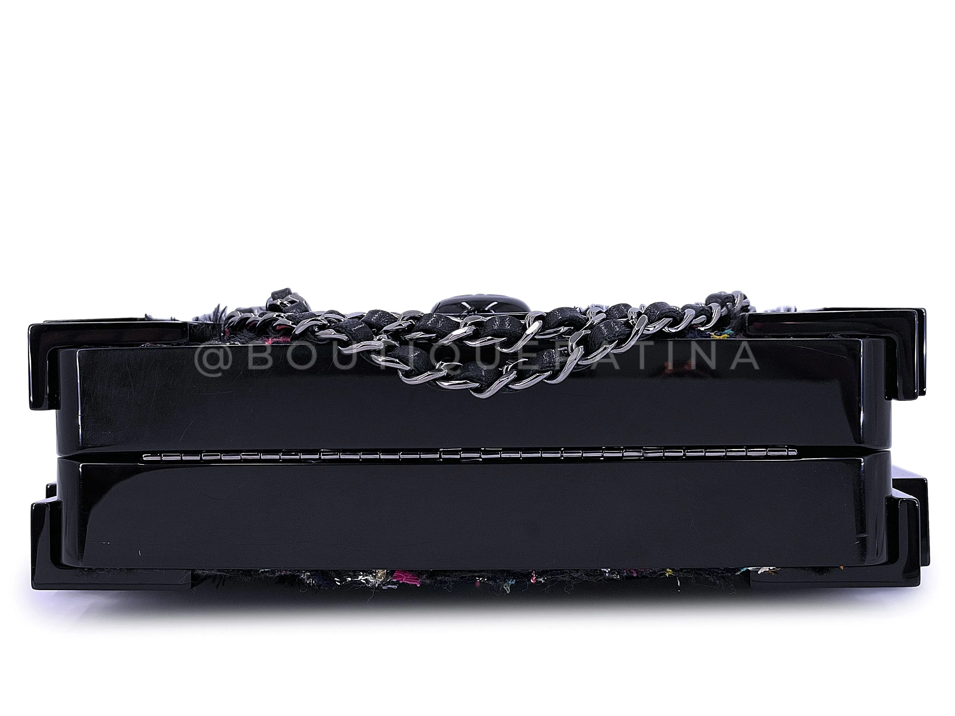 Chanel 2013 Fuchsia Black Tweed Lego Brick Minaudière Clutch Bag RHW Plexiglass F95