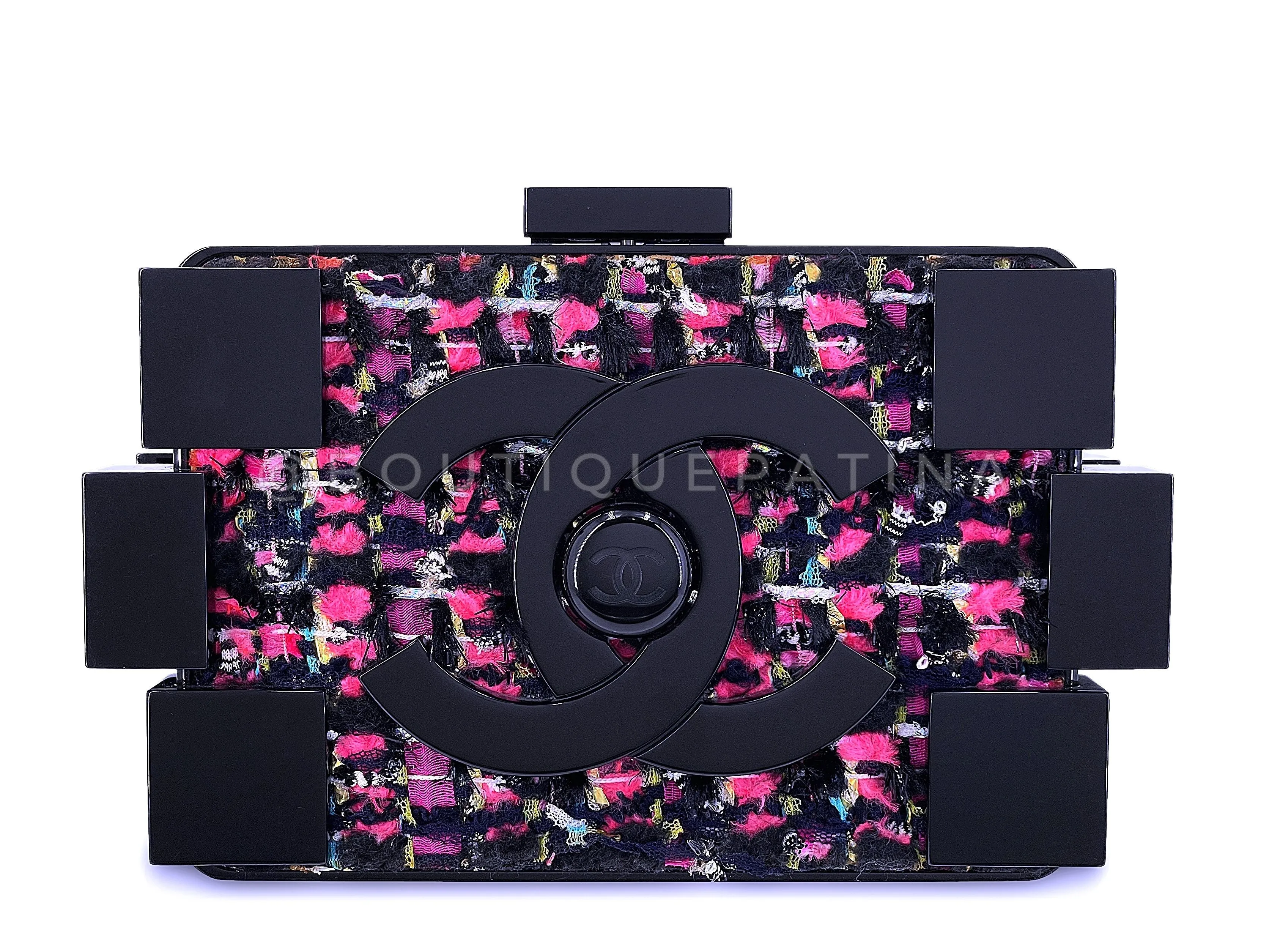 Chanel 2013 Fuchsia Black Tweed Lego Brick Minaudière Clutch Bag RHW Plexiglass F95