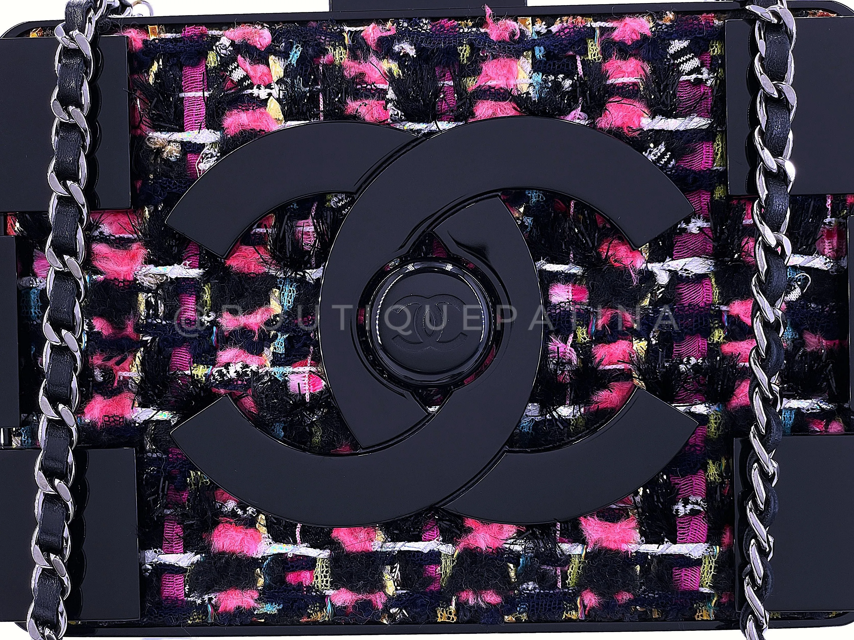 Chanel 2013 Fuchsia Black Tweed Lego Brick Minaudière Clutch Bag RHW Plexiglass F95