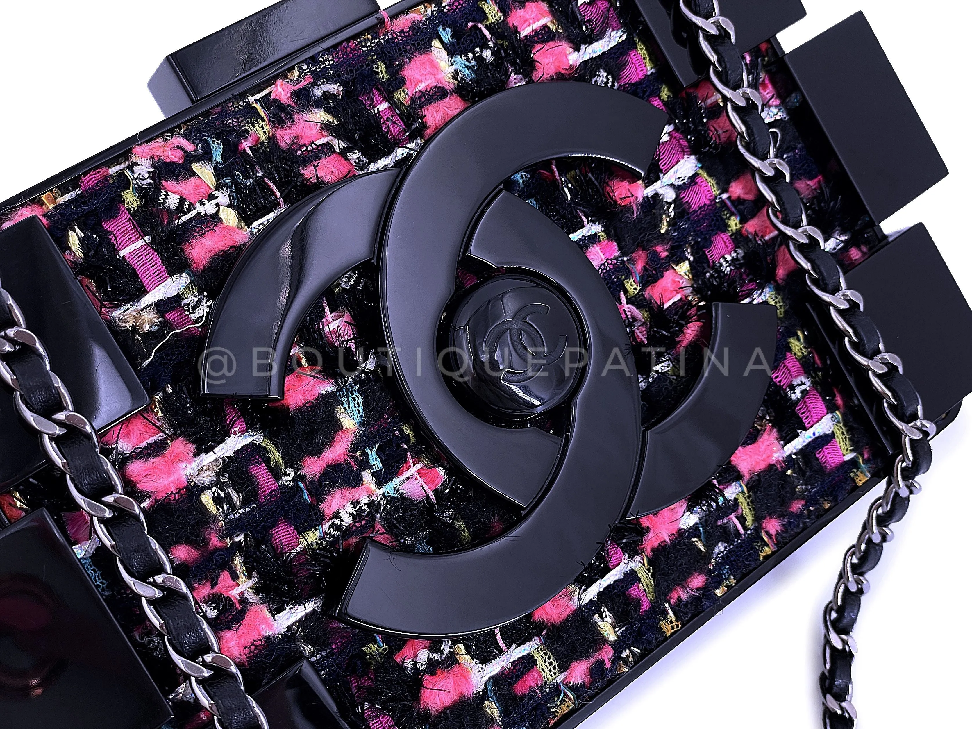 Chanel 2013 Fuchsia Black Tweed Lego Brick Minaudière Clutch Bag RHW Plexiglass F95