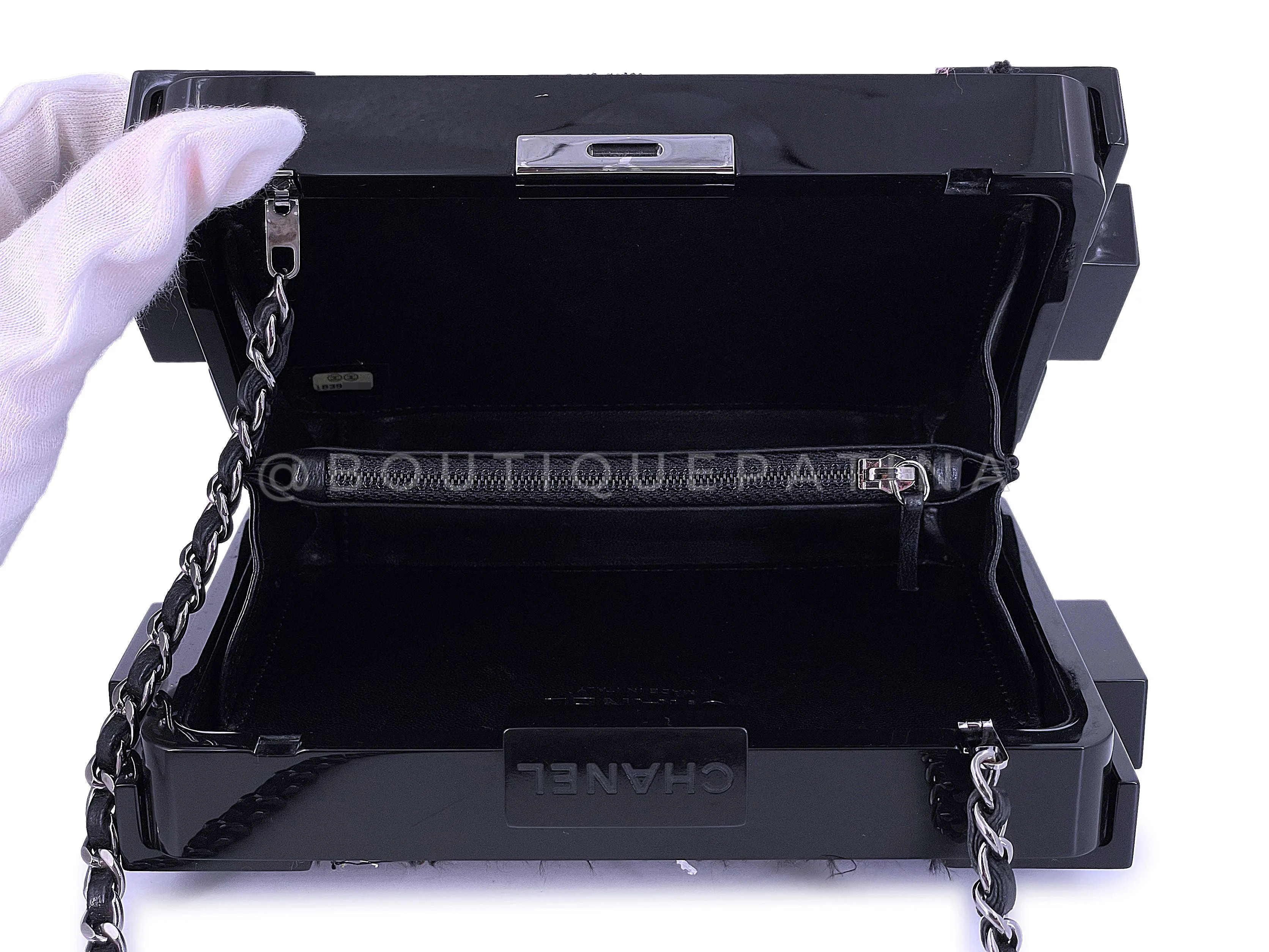 Chanel 2013 Fuchsia Black Tweed Lego Brick Minaudière Clutch Bag RHW Plexiglass F95