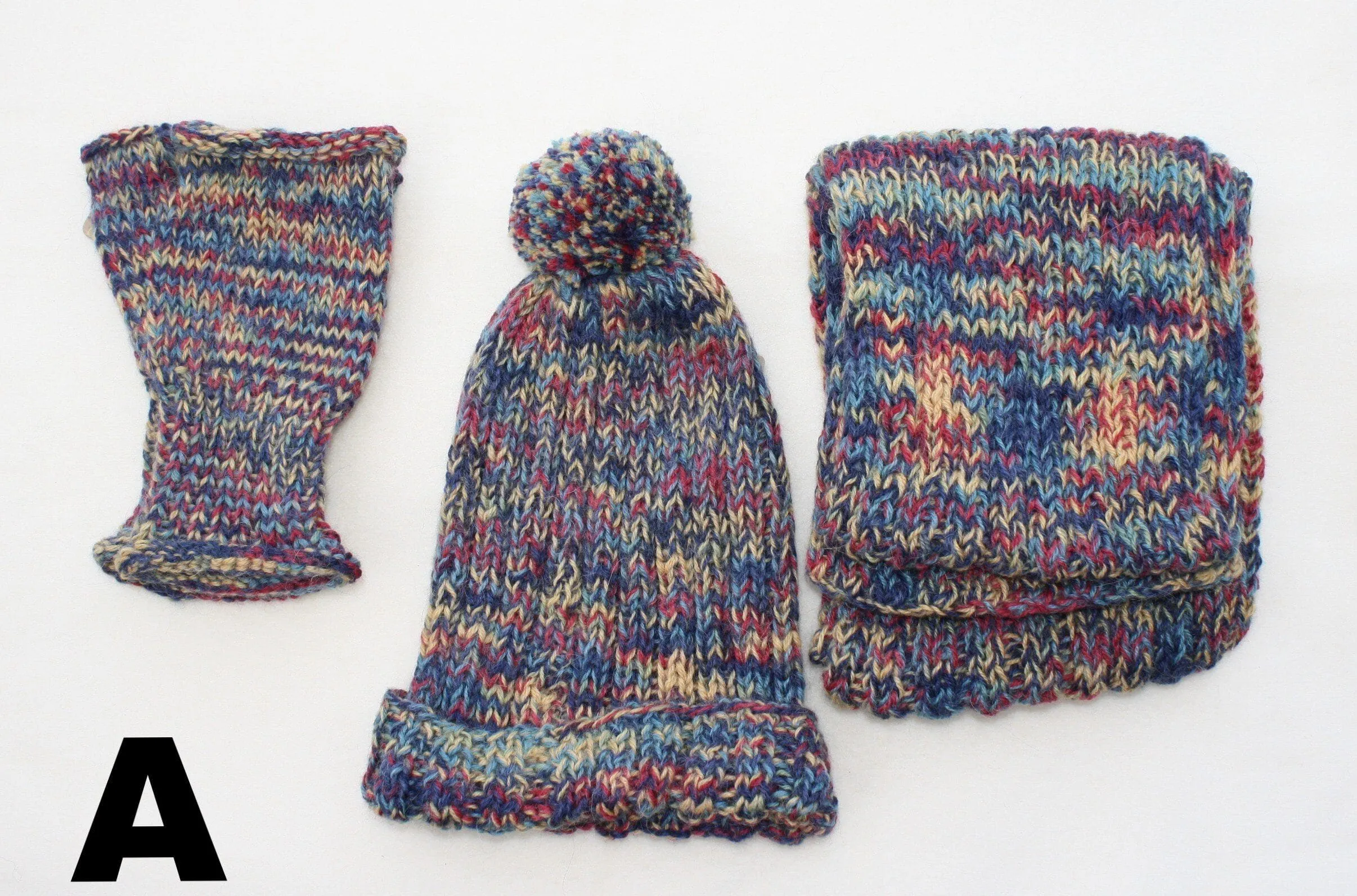 Chunky Pallet Hand Knit Alpaca Accessories Hat Gauntlets Scarf