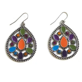 Colorful Enamel and Rhinestone Boho Teardrop Dangling Earrings, Gift