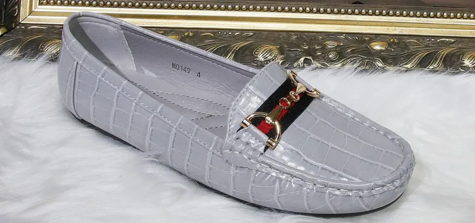 Grey Croc Skin Comfort shoes with snaffle detail