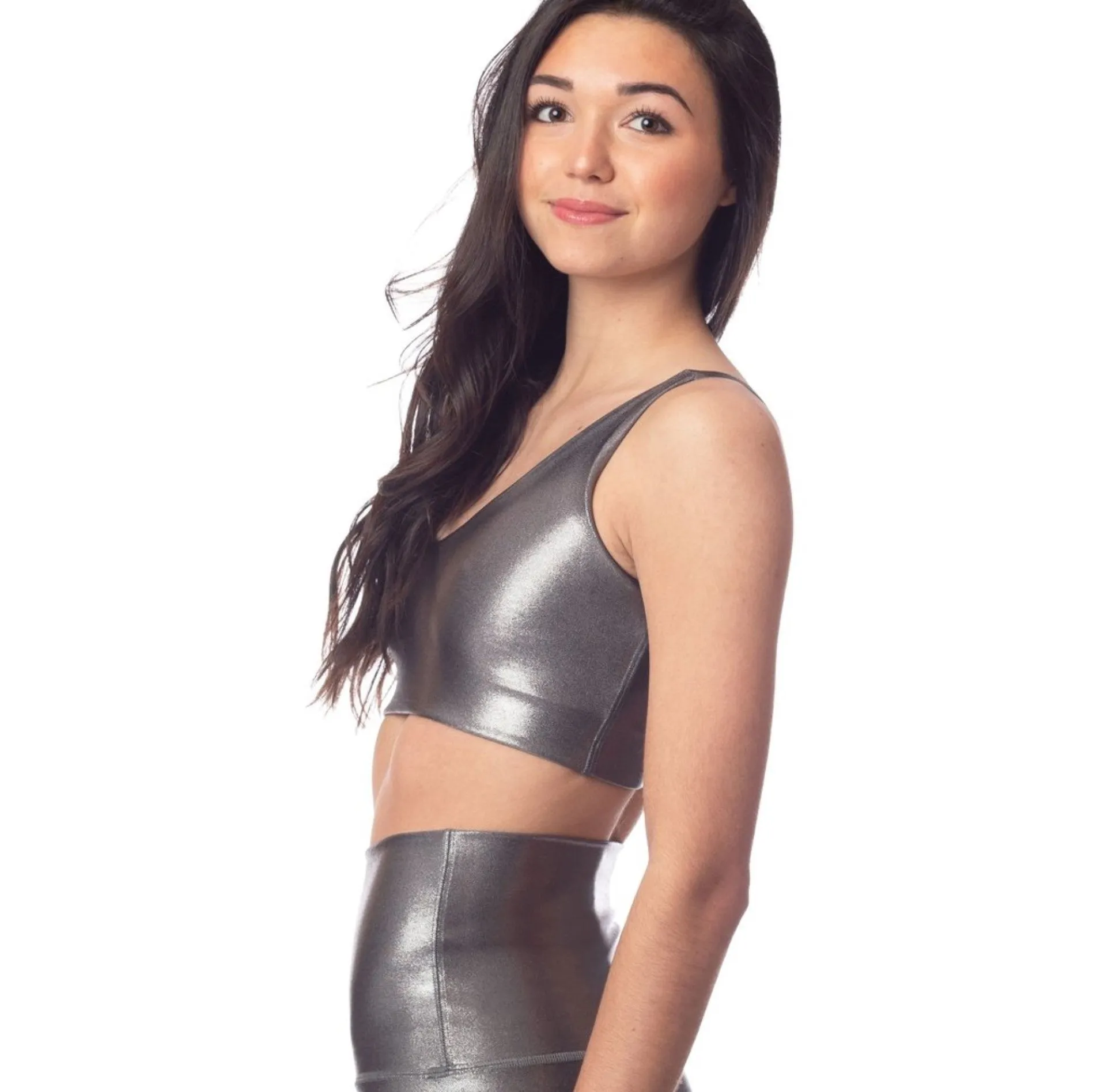 Gunmetal Shimmer V Crop Top