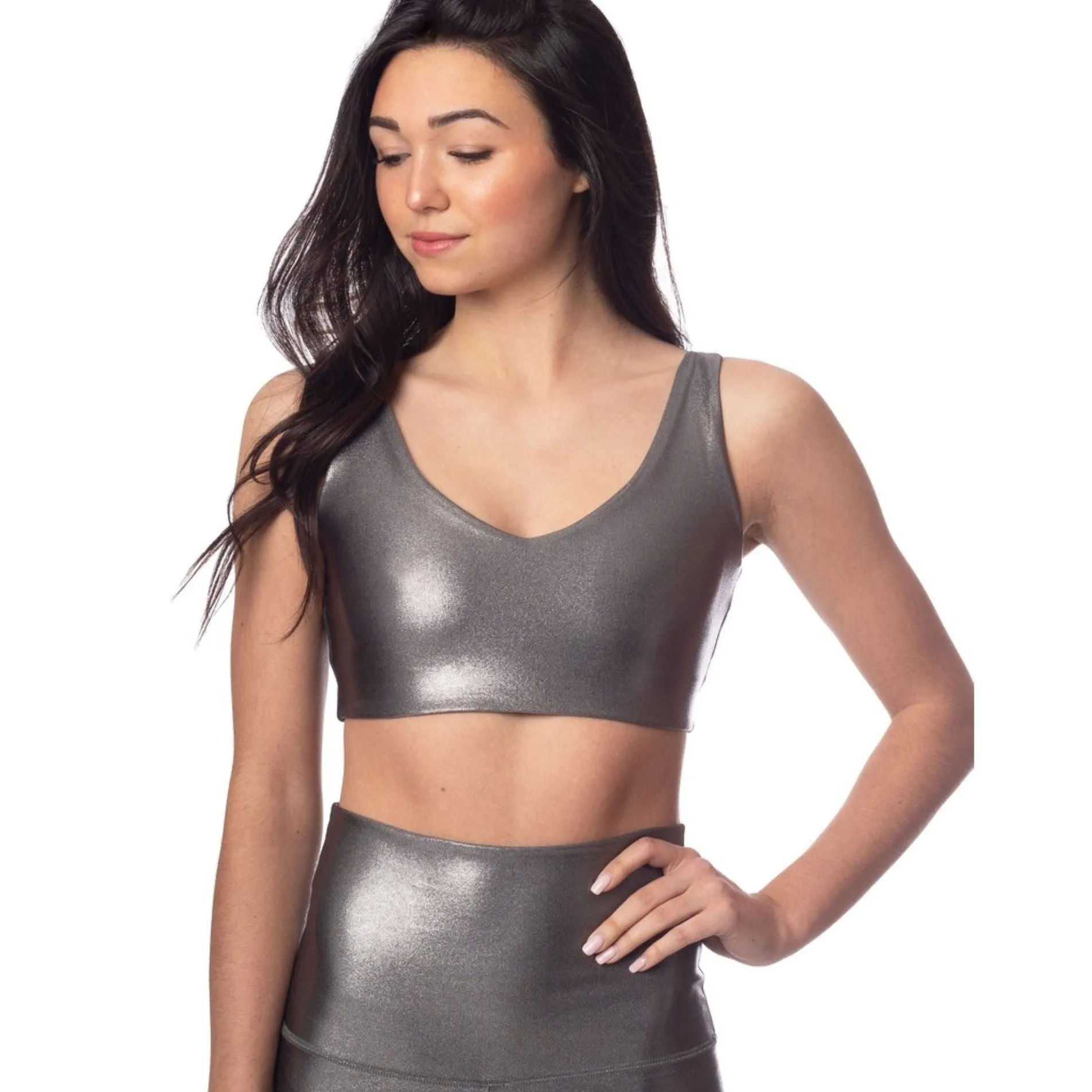 Gunmetal Shimmer V Crop Top