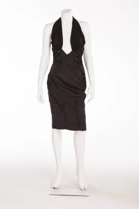 Iconic Tom Ford for Gucci - Black Corset Halter Dress with Cross Over V Neck - IT 42