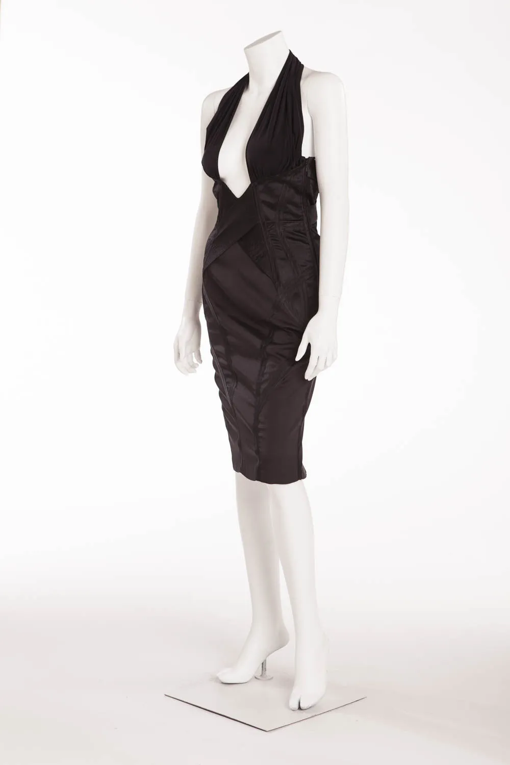 Iconic Tom Ford for Gucci - Black Corset Halter Dress with Cross Over V Neck - IT 42