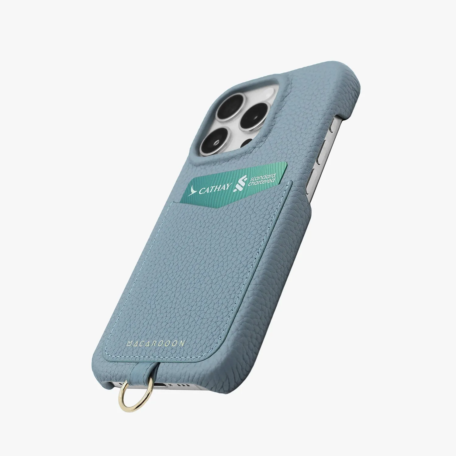 iPhone 15 Leather Sling Card Case with Crossbody Leather Strap