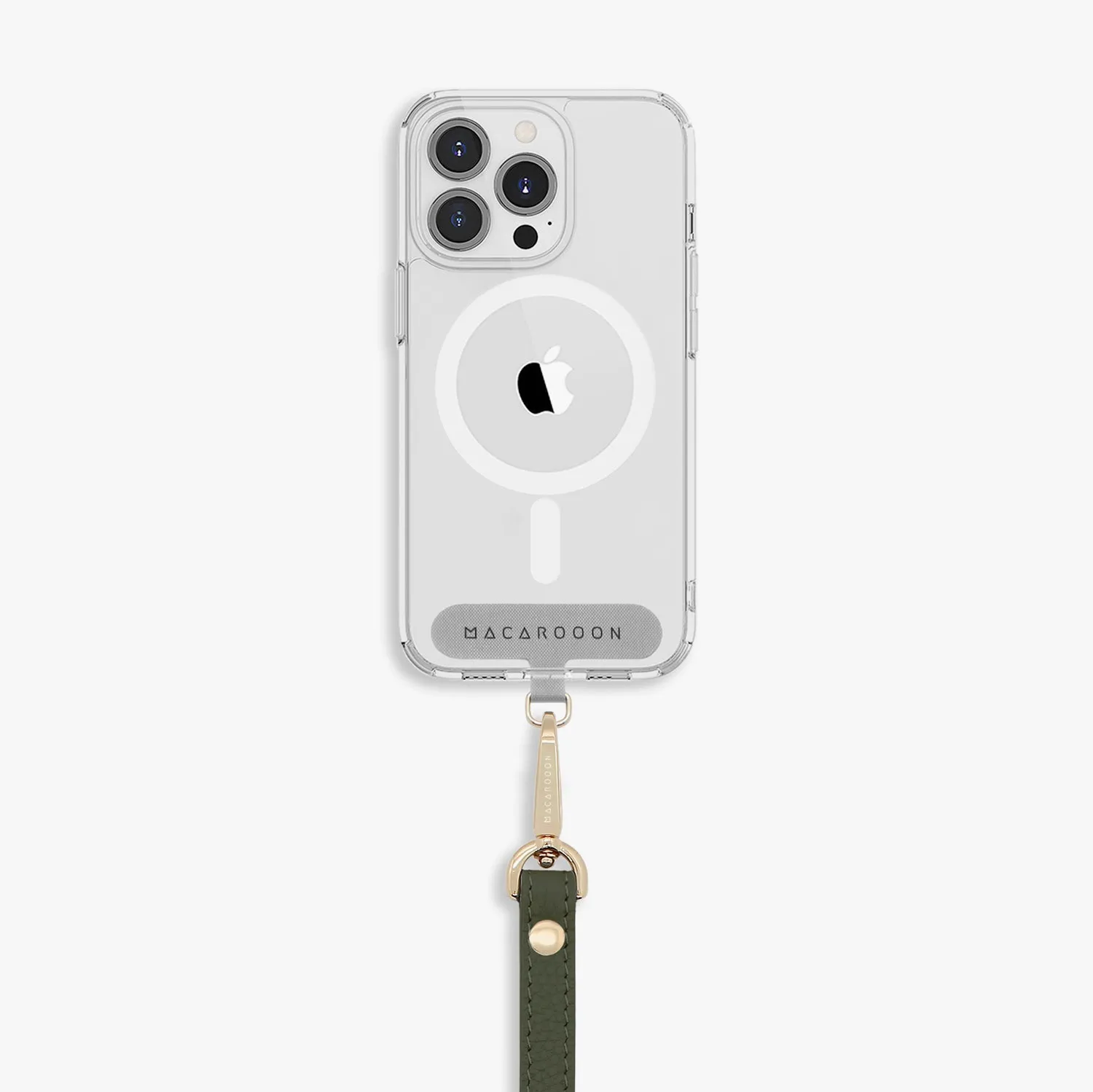 iPhone 15 Pro Max Clear Case with Wrist Leather Strap