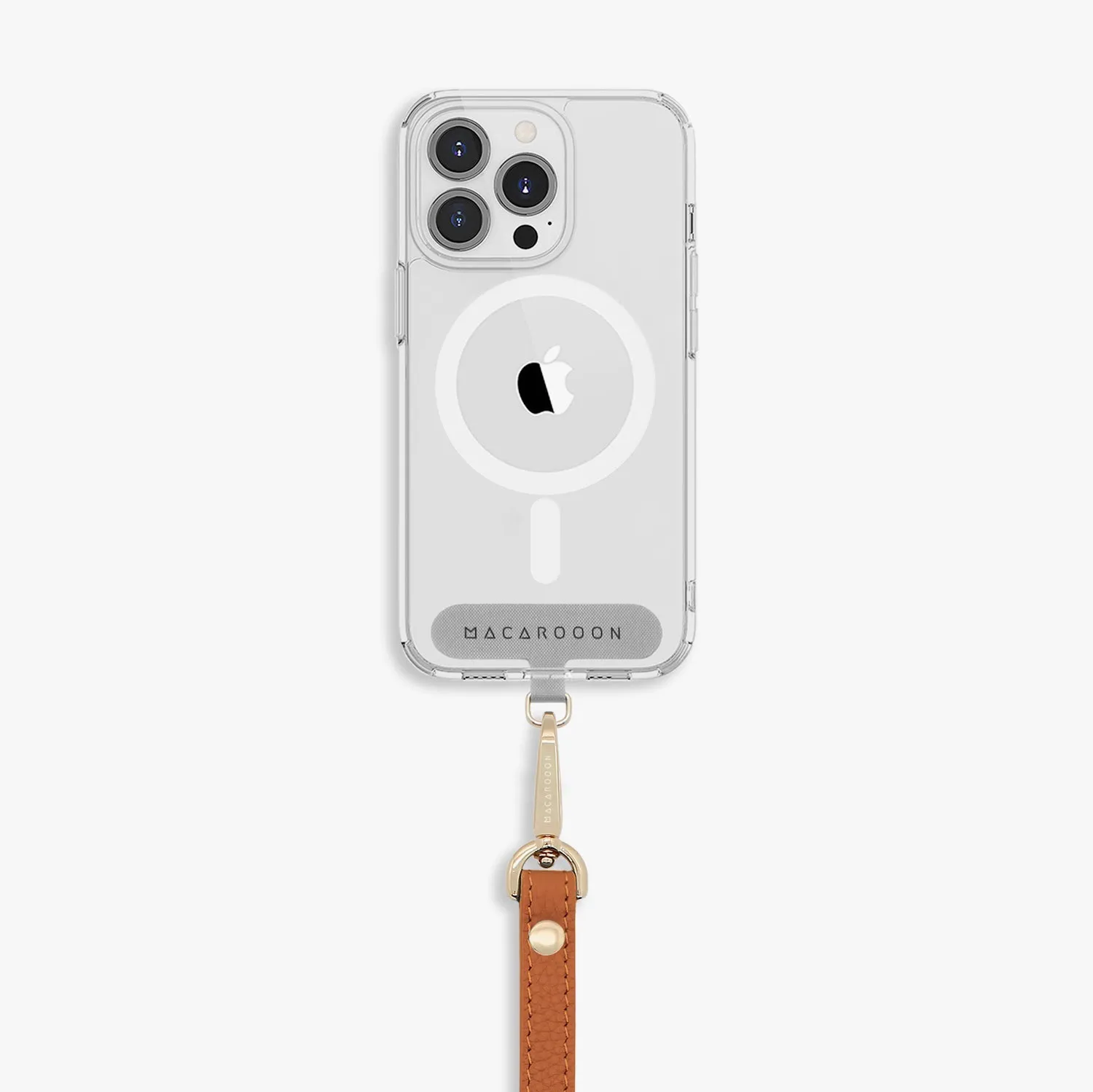 iPhone 15 Pro Max Clear Case with Wrist Leather Strap