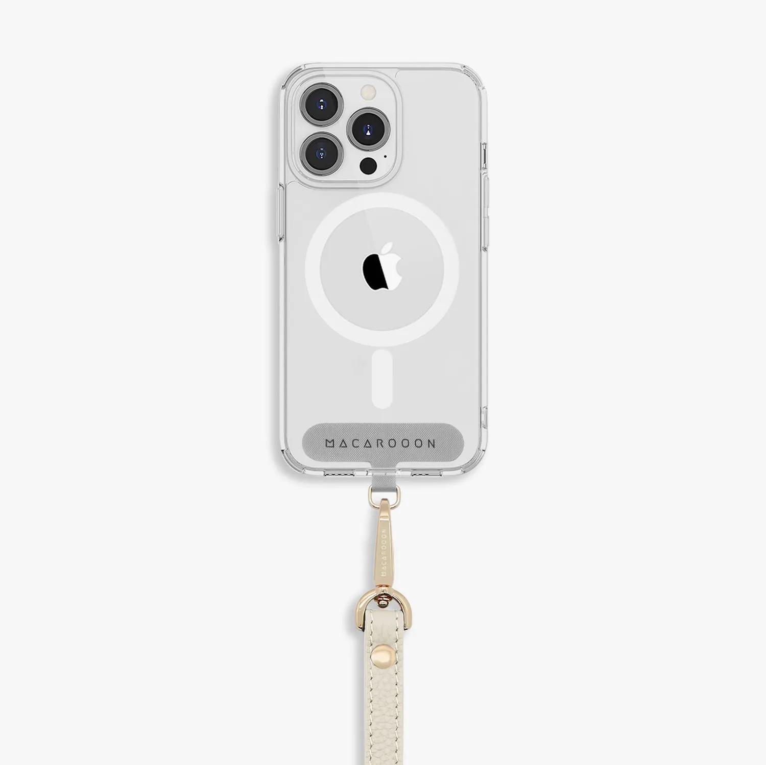 iPhone 15 Pro Max Clear Case with Wrist Leather Strap