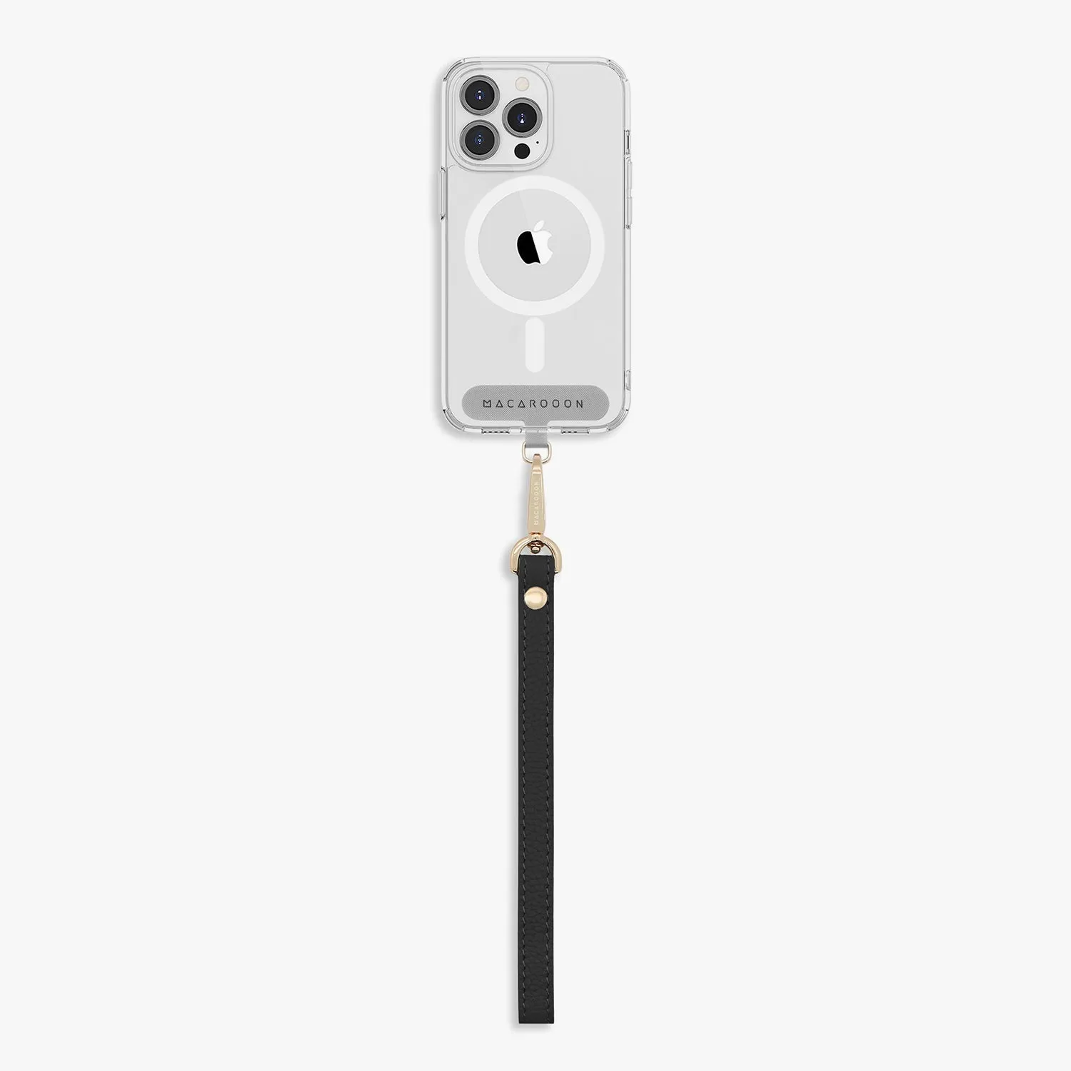iPhone 15 Pro Max Clear Case with Wrist Leather Strap
