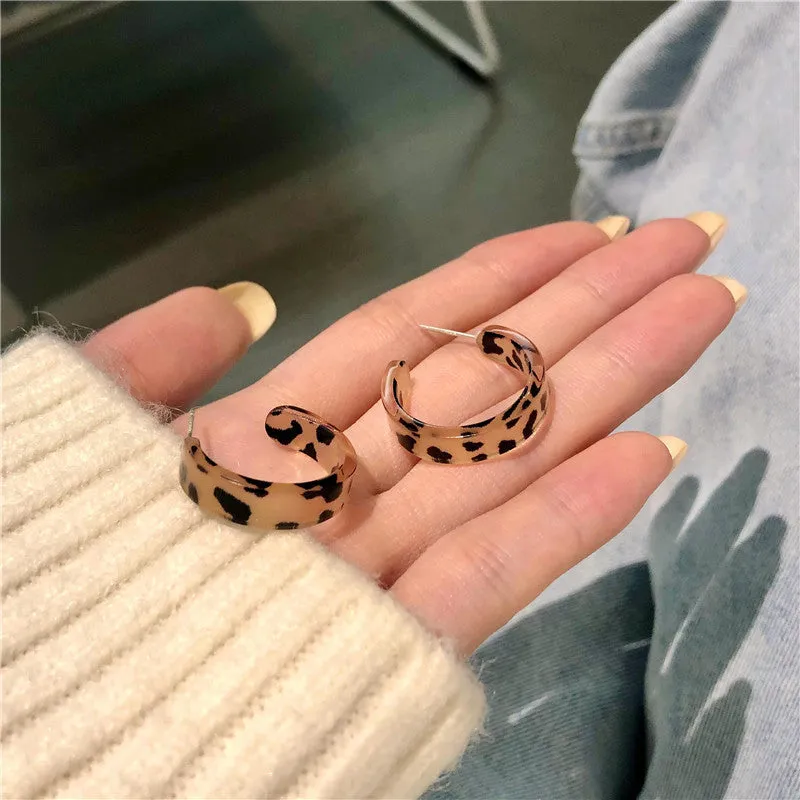 Leopard Print Resin Earrings - S925 Silver