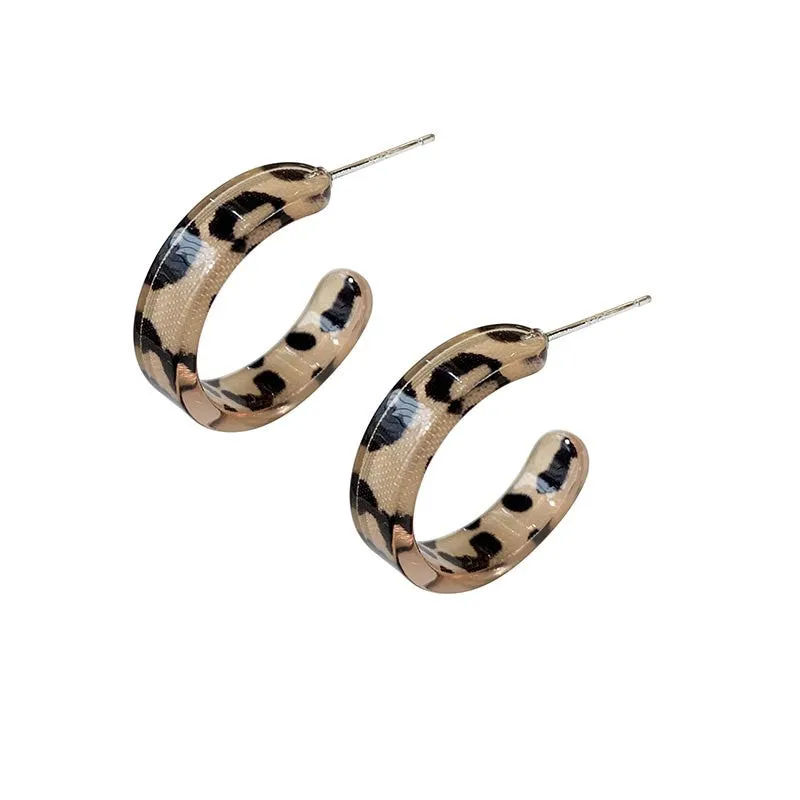 Leopard Print Resin Earrings - S925 Silver