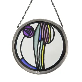 Mackintosh Rose Stained Glass Roundel - Mauve