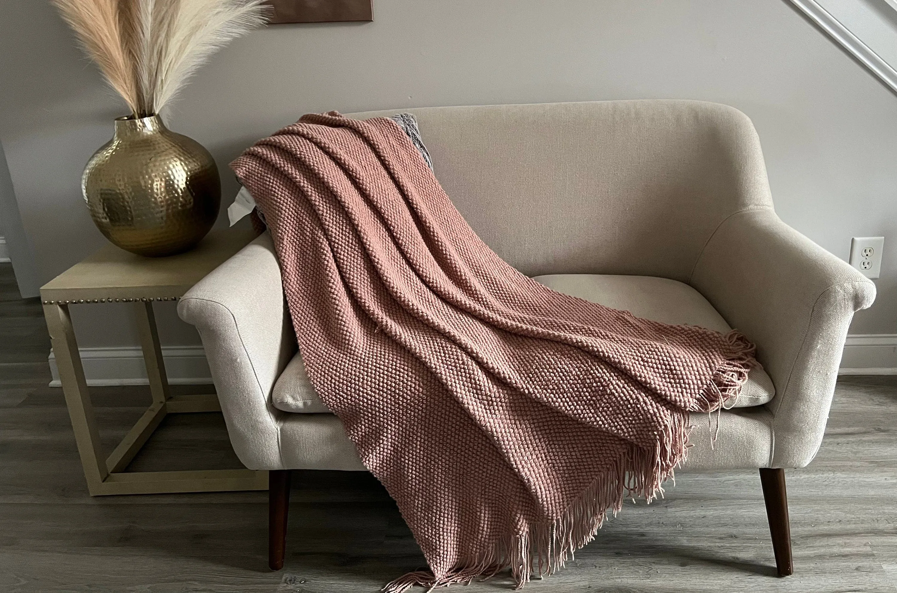 Nordic Knitted Blanket For Couch, Rust Knitted Throw Blanket With Tassels, Cozy Knitted Blanket For Bedroom, Housewarming Gift for Her