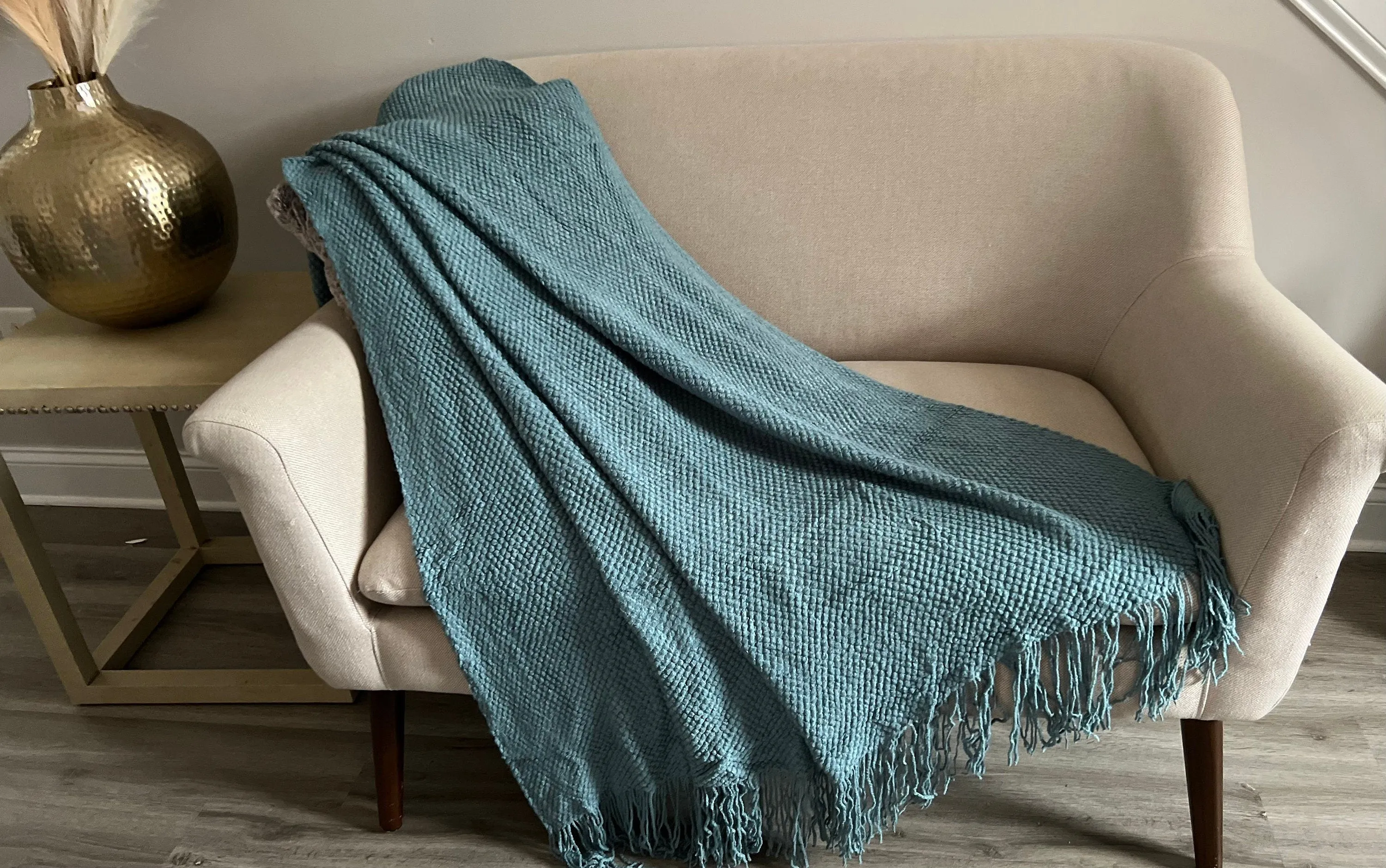 Nordic Knitted Blanket For Couch, Rust Knitted Throw Blanket With Tassels, Cozy Knitted Blanket For Bedroom, Housewarming Gift for Her