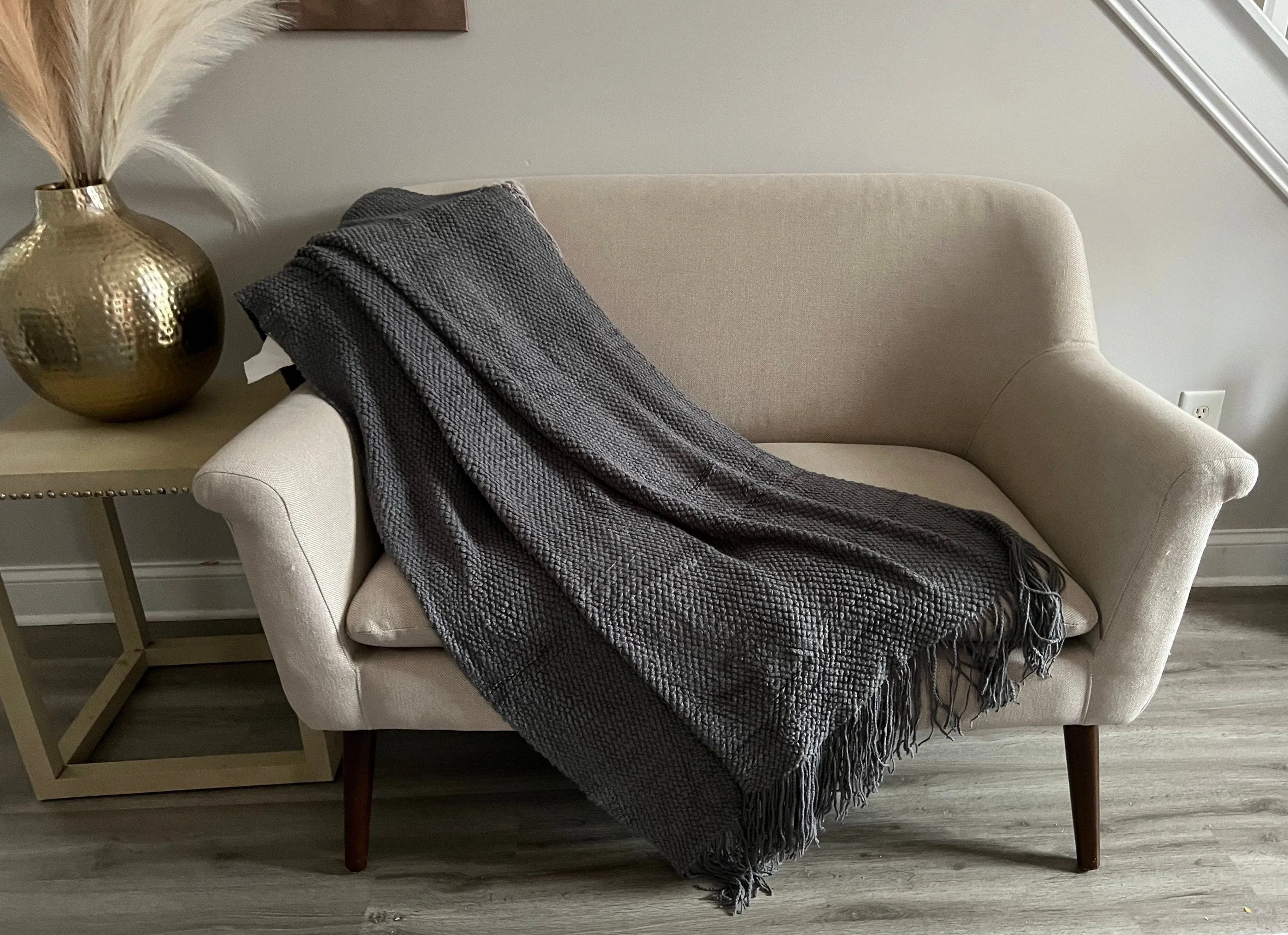 Nordic Knitted Blanket For Couch, Rust Knitted Throw Blanket With Tassels, Cozy Knitted Blanket For Bedroom, Housewarming Gift for Her