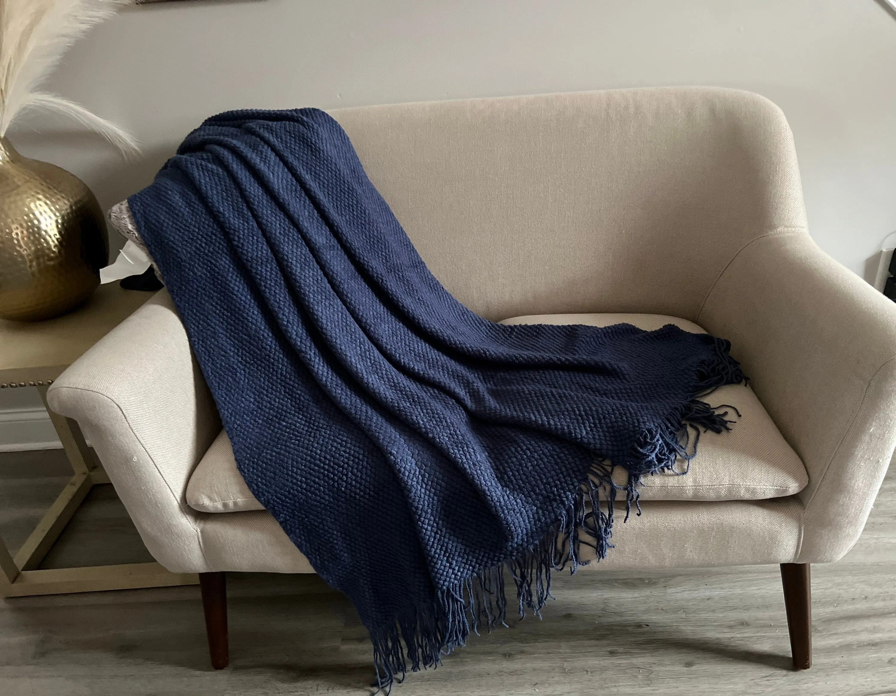 Nordic Knitted Blanket For Couch, Rust Knitted Throw Blanket With Tassels, Cozy Knitted Blanket For Bedroom, Housewarming Gift for Her