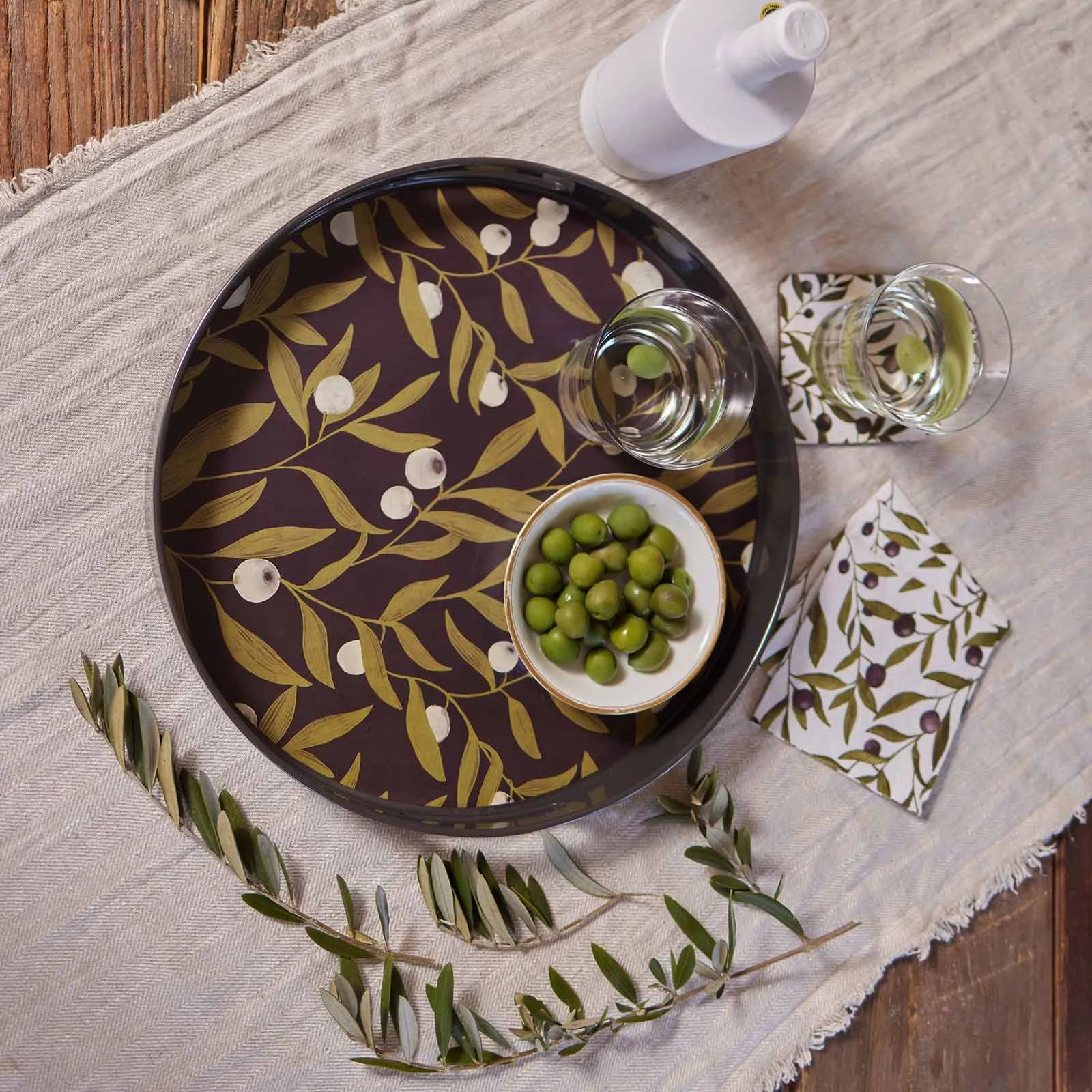 Olive Time 15 Inch Round Tray