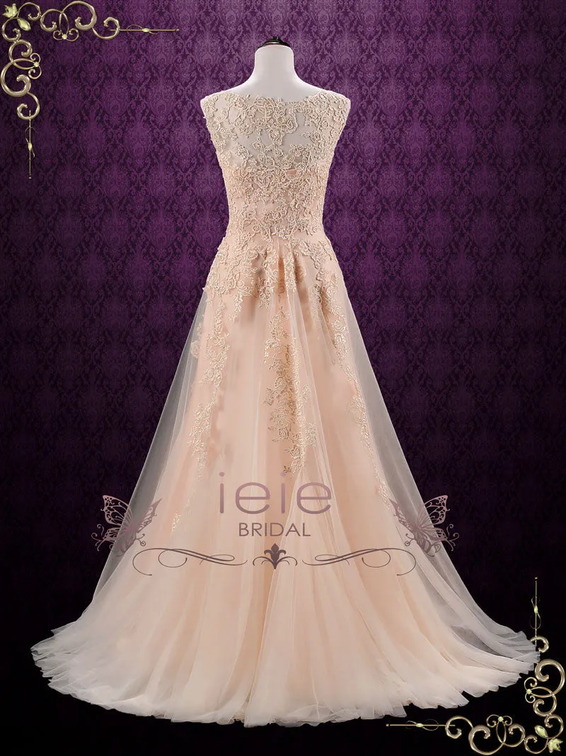 Ready to Wear Blush Boho Lace Wedding Dress with V Neckline HEATHER