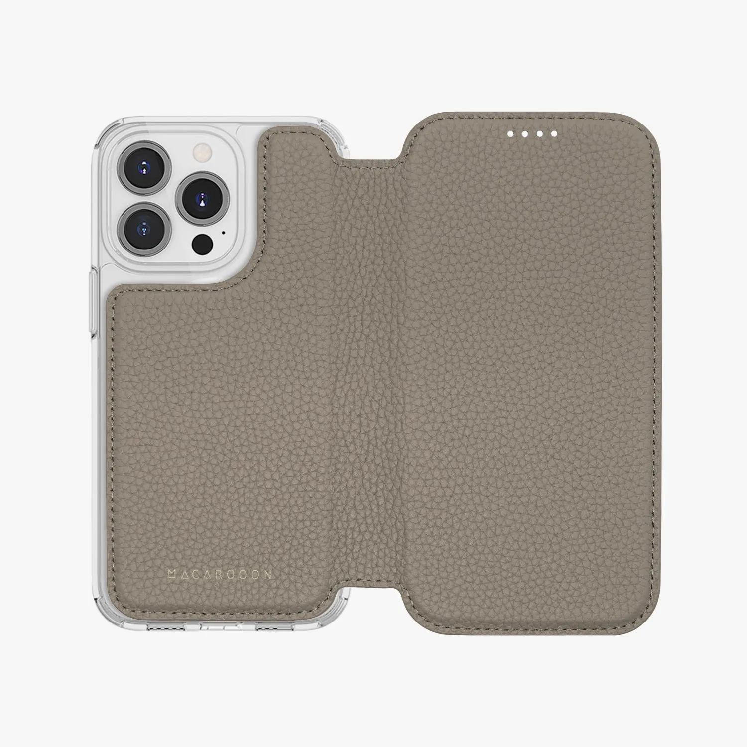 Sleek iPhone 14 MagSafe Leather Flip Cover with Clear Case