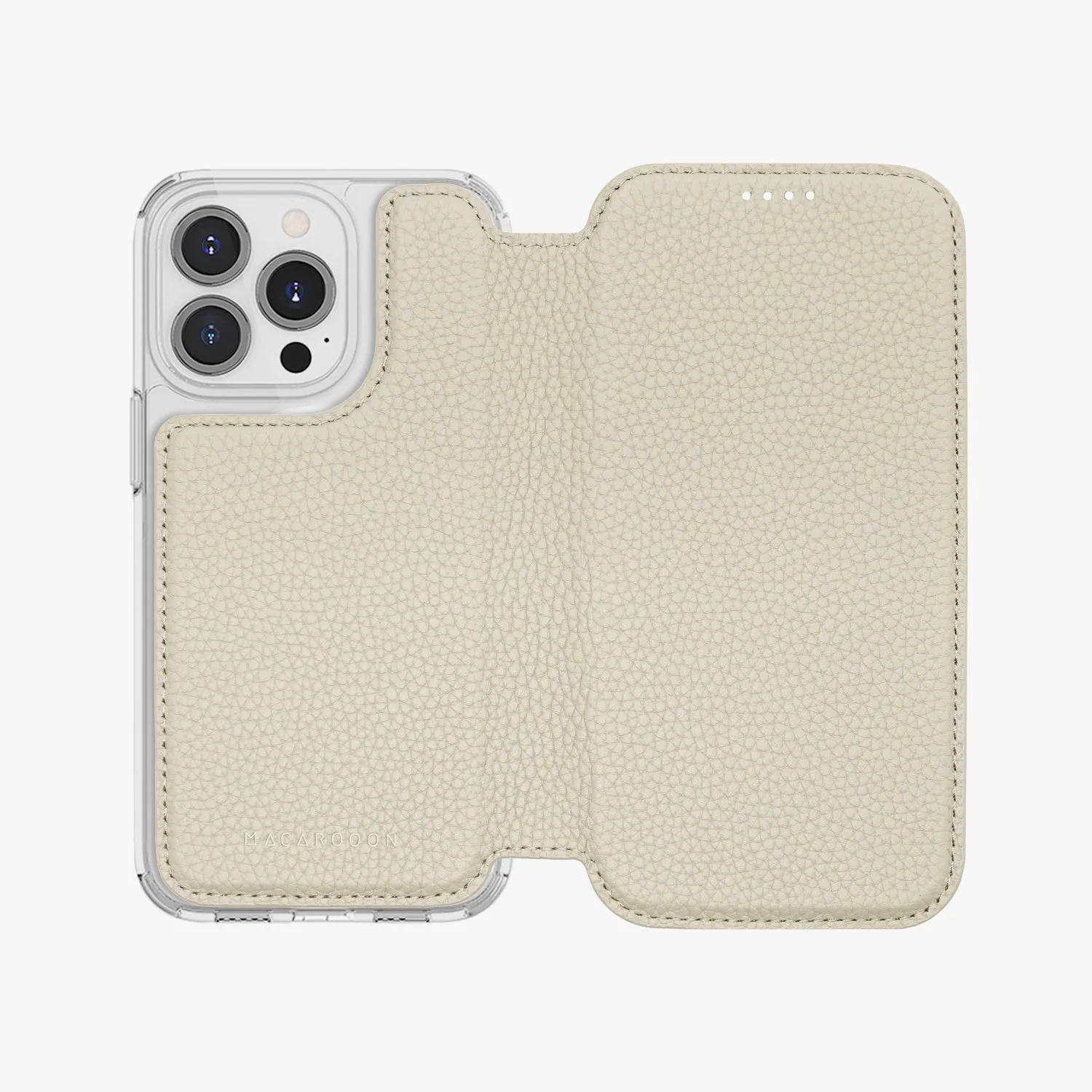 Sleek iPhone 14 MagSafe Leather Flip Cover with Clear Case