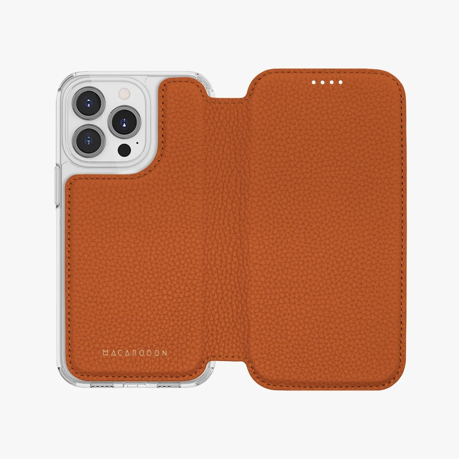 Sleek iPhone 14 MagSafe Leather Flip Cover with Clear Case