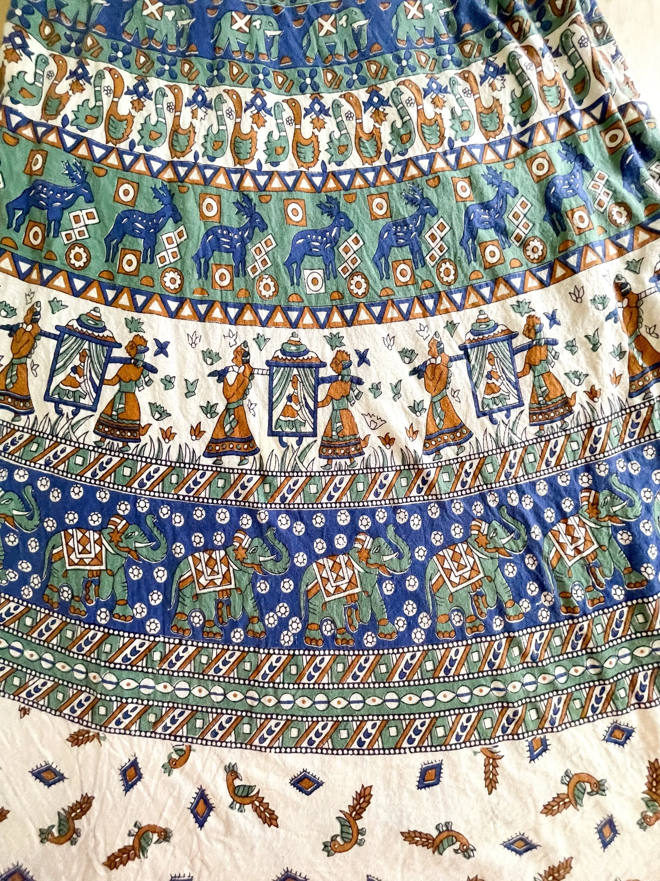SOLD Vintage Indian Block Print Wrap Skirt, Hippie/Bohemian Festival Long Skirt M/L