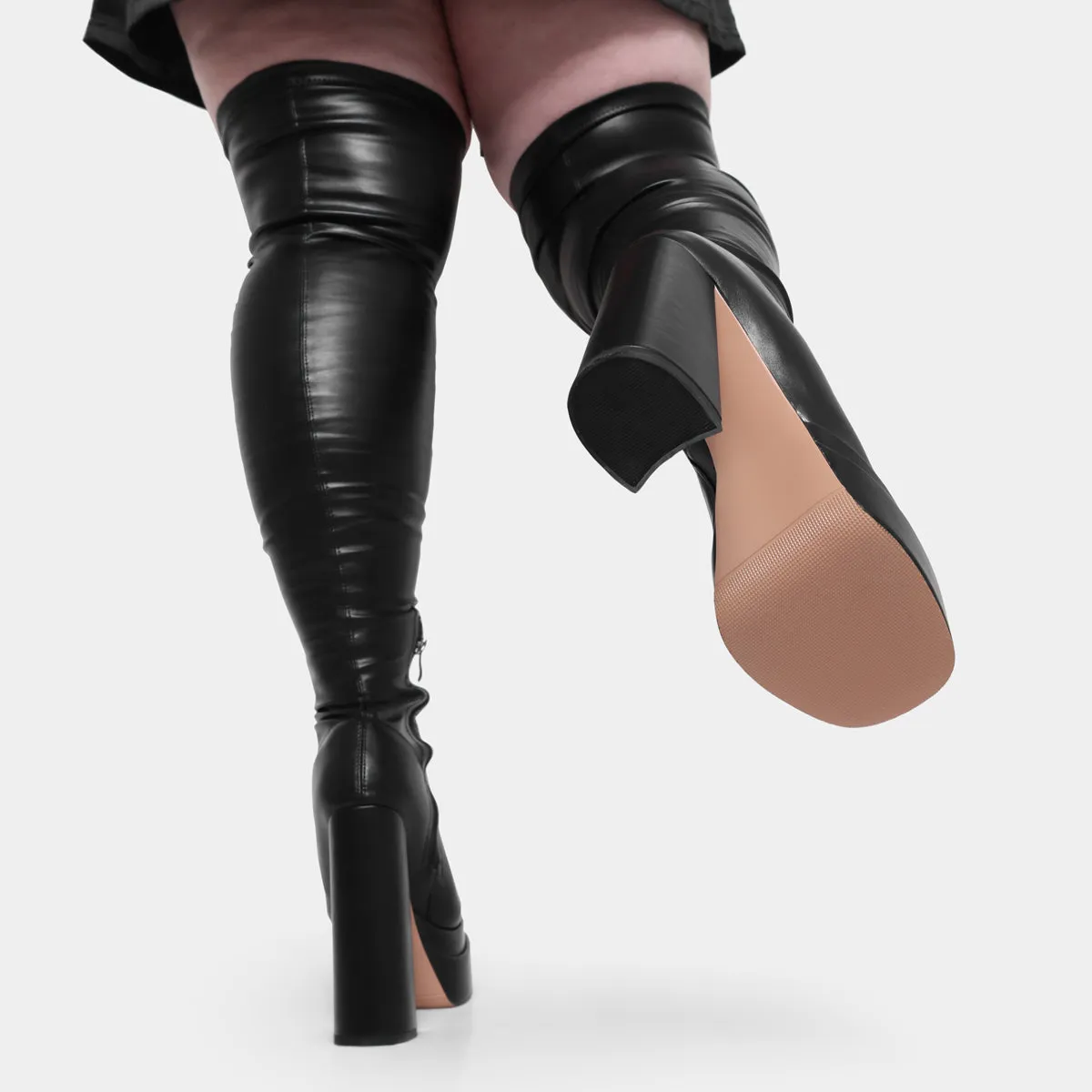 The Redemption Black Stretch Thigh High Boots