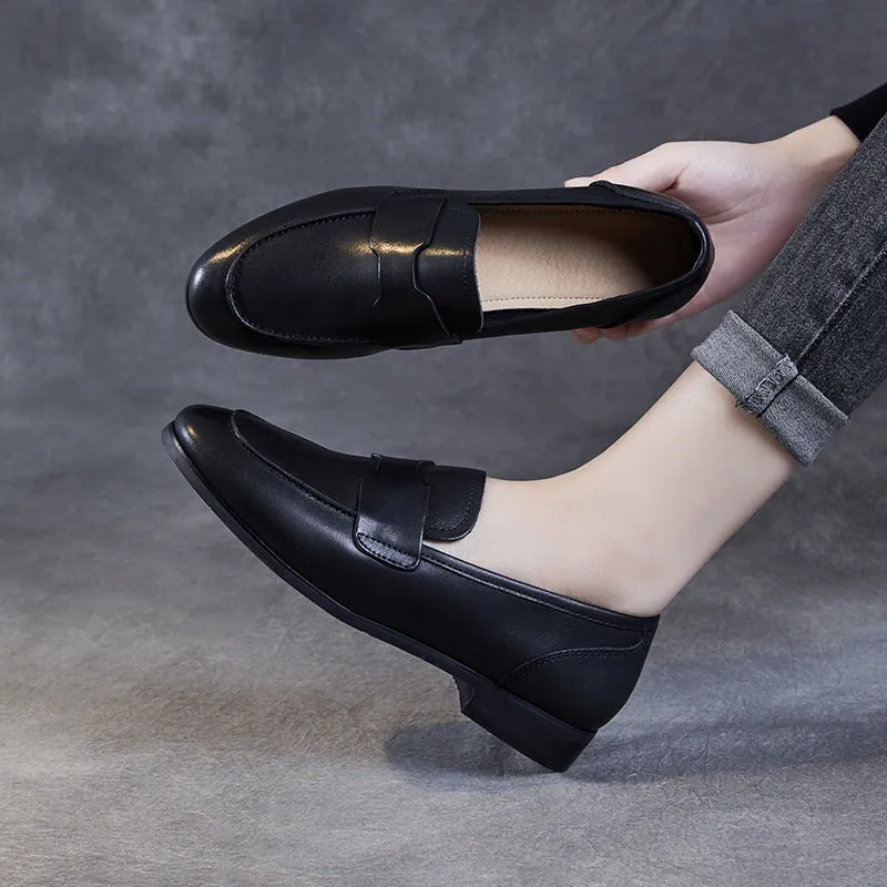 Women Retro Solid Leather Flat Casual Work Loafers